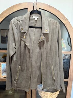 Style & Co. Taupe Suede Moto Jacket with Gold Hardware